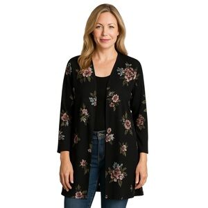 Charlotte Russe Cardigan Womens M Black Floral Open Front Boho Duster Sweater